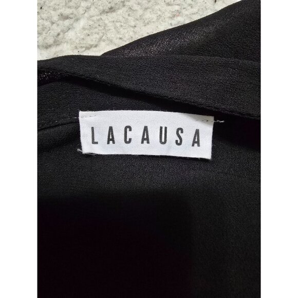 Lacausa Women's Black Sheer V-Neck Tunic Style Size M 100% Viscose Lightweight - Picture 4 of 10